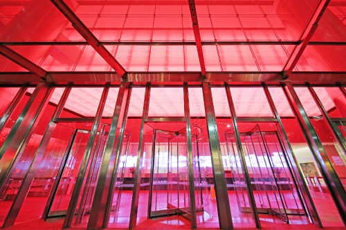 7 WTC lobby in red light May 12 2016 Credit Joe Woolhead