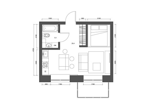 super tiny apartment floor plan